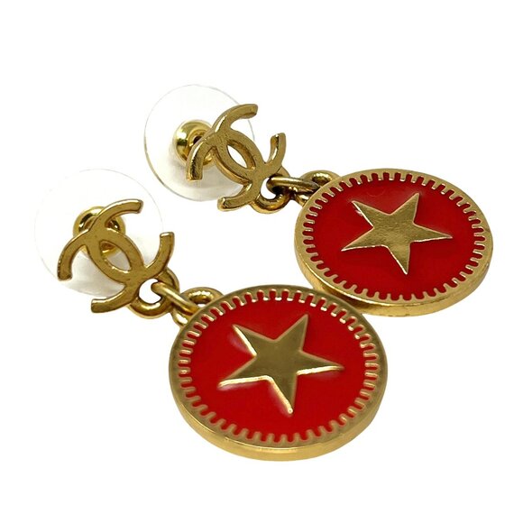CHANEL Vintage 01P CC Logo Star Studded Earring Gold Red Accessory [103078] - Picture 3 of 5